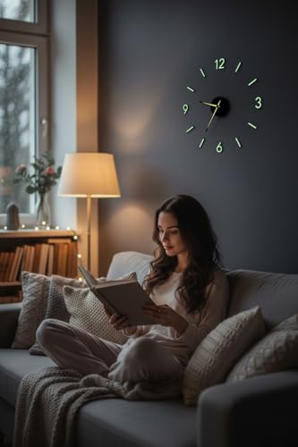 Image of cozyloom Radium Simple Wall Clock - Minimalist Modern Analog Timepiece with Glow-in-Dark Radium Markers &, Office, Living Room & Bedroom Decor (60x60cm)