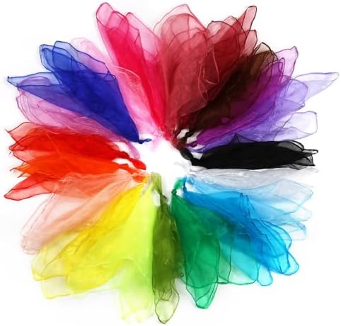 20 Stück Jongliertücher Kinder Bunt, Chiffontücher für Tanzen, Bunte Tücher | 60 x 60 cm, Seidentücher für Kindergarten Kindershow Sensorisches Jonglieren Tanzen