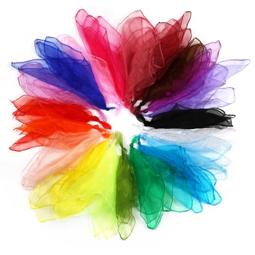 Hopton 20 Stück Jongliertücher Chiffontücher für Tanzen 60 x 60 cm Bunte Seidentücher Bunte Tücher für Kindergarten Kindershow Sensorisches Jonglieren Tanzen