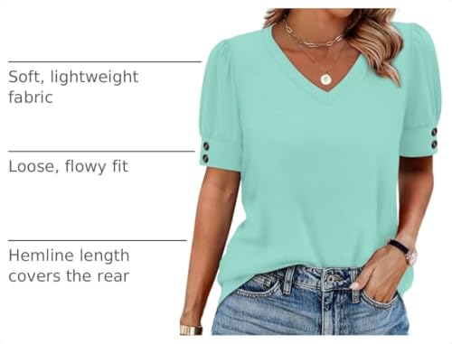Image of OFEEFAN Womens Tops Short Sleeve Shirts Buttons V Neck Spring Fashion Summer Outfits Plus Size Blouses Dressy Casual