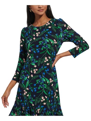 Image of Tommy Hilfiger Women's 3 /4 Sleeve Crew Neck Double Ruffle Hem Jersey Shift Mini Dress