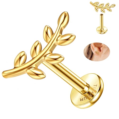 16G Flat Back Earrings G23 Titanium Cartilage Earrings for Women Tragus Piercing Jewelry Internally Threaded Flat Back Stud Earrings Labret Helix Conch Piercing Jewelry