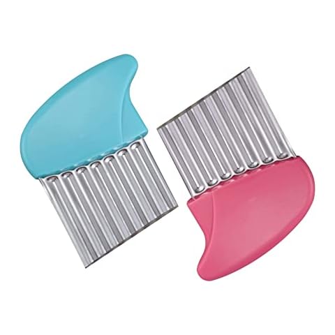 Crinkle Cutter, Stainless Steel Waffle Fry Cutter, Wavy Chopper for Veggies Potato Carrots Butter Lettuce, 2 PCS(Pink and Blue) Cover
