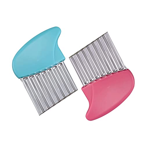 Image of Crinkle Cutter, Stainless Steel Waffle Fry Cutter, Wavy Chopper for Veggies Potato Carrots Butter Lettuce, 2 PCS(Pink and Blue)