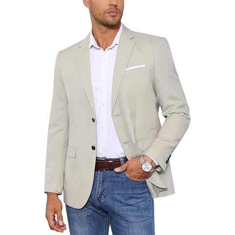 TURETRENDY Men's Casual Blazer Sport Coat Lightweight Two Button Business Jackets Khaki Green XL Cover