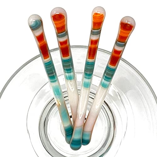 studioTica Southwest (Limited Edition) - 5.5 inch handmade glass swizzle stick - Set of 4 reusable glass cocktail stirrers + gift box