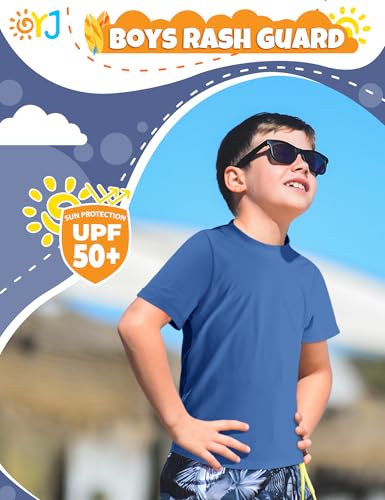 Image of Boys Rash Guard Short Sleeve Swim Shirt UPF+ 50 Rashguard for Toddler Teens Water Sun Shirts Swim Wear Quick Dry