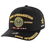 Iraq Afghanistan Veteran Hat for Men Official Licensed US Army Military Combat Veterans Embroidered Adjustable Cap (US, Alpha, One Size, Black)