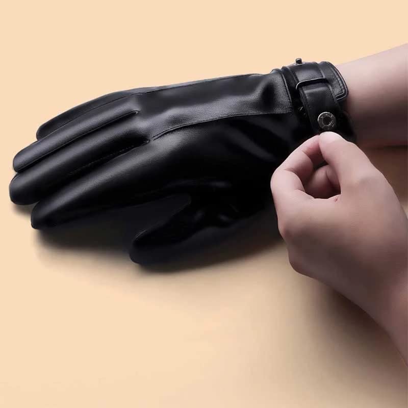 Guantes de cuero de invierno para hombre mitones tactiles a prueba de viento 4