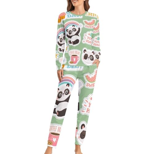 Pyjama panda femme avec t-shirt manches longues et pantalon homewear
