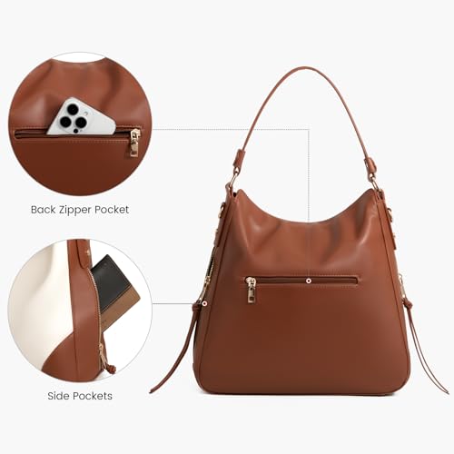 Image of Realer Hobo Crossbody Bags for Women Designer Faux Leather Hobo Handbags Retro Large Size Shoulder Bag Bucket Purse