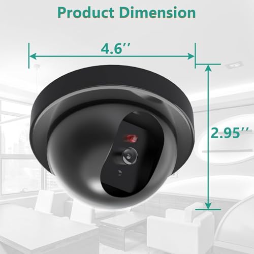 Image of Dummy Fake Security CCTV Dome Camera with Flashing Red LED Light with Security Alert Sticker Decals, Fake Security Cameras with LED Light (1 pcs) (Black)