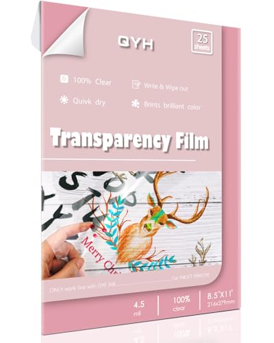 QYH Transparency Film Paper Clear for Overhead Projector Transparencies and Inkjet Screen Prints 8.5...