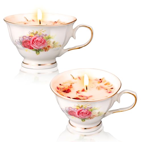 Swiffen 2 Pcs Tea Party Candles for Women Bridal Shower Gifts Bridesmaid Gifts Tea Scented Natural Soy Candles Essential Oils Aromatherapy Bridal Shower Bachelor Party Favors