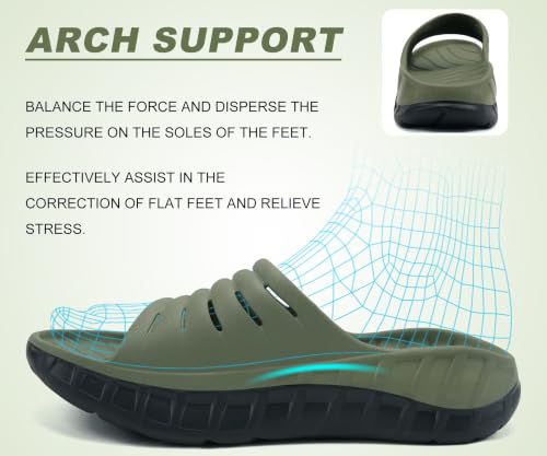 Image of KuaiLu Mens Recovery Sandals Orthotic Arch Support Open Toe Sport Slides Thick Cushion Orthopedic Plantar Fasciitis Slip On Wide Width Summer Pool Beach Waterproof