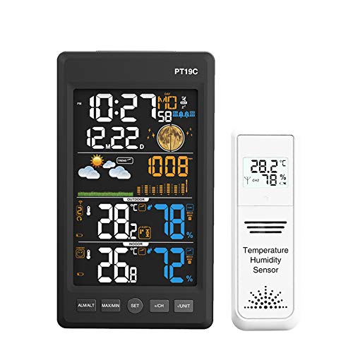 PT19C Wetterstation Temperatur-Feuchtigkeits-Wireless-Bunte LCD-Anzeige Mit Barometer Wettervorhersage
