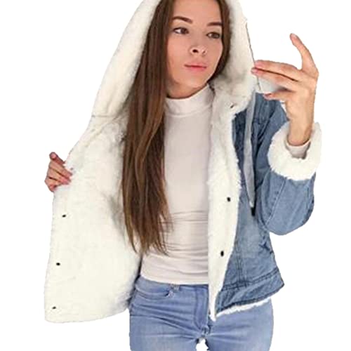 UKKO Veste en Jean Femme Denim Manteau en Molleton en Molleton Bouche À Capuche À Capuche en Coton À Capuche pour Femmes Bleu Clair Style De Printemps Casual Femmes Épaisses