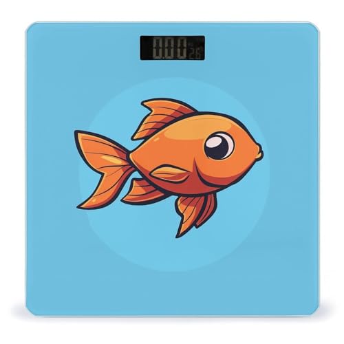 Báscula de baño digital con imagen de pez y vidrio templado miniatura 1