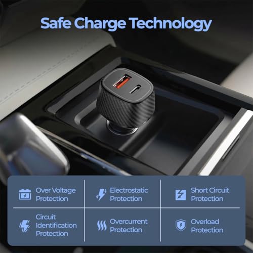 Image of Unigen Dual Port Car Charger (75W) (USB-C PD + USB QC 3.0), Compact Metal Car Charging Adapter Compatible with iPhone, Android Smartphones, Earbuds, Smartwatch & Power Bank (Black)