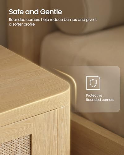 Image of VASAGLE Set of 2 Boho Nightstands with Rattan-Look Drawer | Accent Side End Tables, Open Compartment, Rounded Corners, for Bedroom Bedside, Oak Beige, ELLAN Collection ULET818YC01