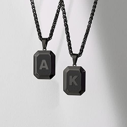Bellino Initial K Necklace For Men Boys, Square Stainless Steel Letter A Pendant Chain For Mens, Alphabet Capital Monogram Dog Tag Necklaces Jewelry Gifts Teen Teenage (Black) #TOP4