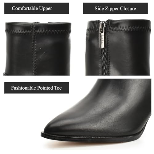 Nicole Miller Women’s Dixon Mid-Rise Ankle Boots, Stretch Heeled Booties with Pointed Toes and Side Zipper for Women, Comfortable and Stylish Fashion Booties for Women3
