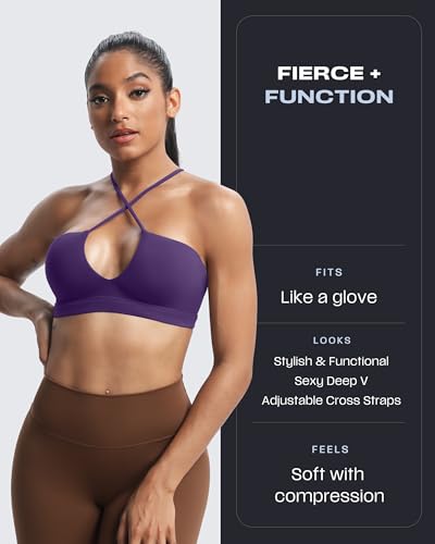 Image of Aoxjox Women's Workout Sports Bras Jamie Deep V Fitness Training Gym Bra Yoga Crop Tank