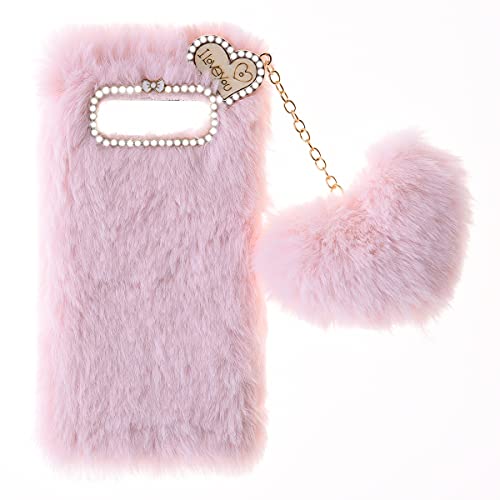 SNCLET Fluffy Fur Plush Funda para Samsung Galaxy S7 Edge Funda de Silicona TPU Case Bonita Love Decoration Funda de Fluffy Fur con Diamantes de Purpurina Carcasa para Samsung Galaxy S7 Edge,Rosado