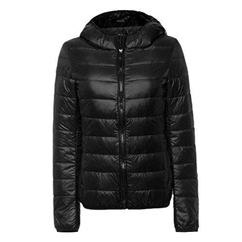 Jitong Mujer Ligero Chaquetas de Pluma Manga Larga Acolchada Abrigos de Invierno Parka con Capucha (Negro, CN S)
