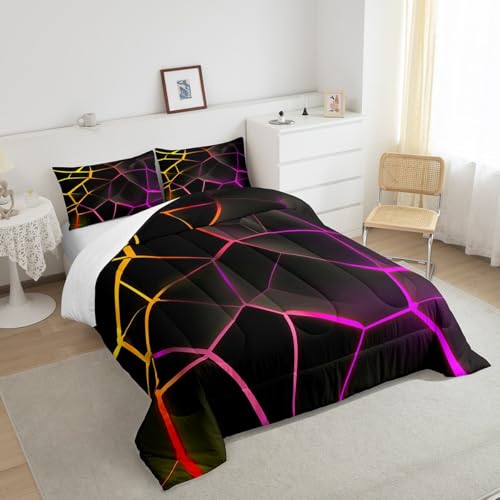 Image of Feelyou Geometric Honeycomb Comforter Set Red Stereoscopic Hexagon Comforter for Kids Boys Girls Beehive Hexagon Bedding Set Geometric Duvet Set Simplistic Room Decor Quilt Twin Size Boys