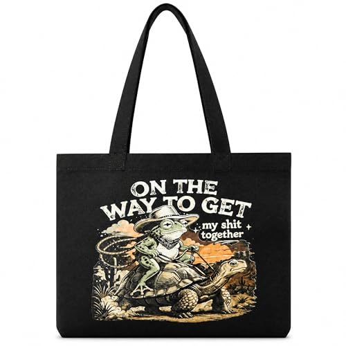 Tote Bag Femme Grand Sac Cabas Minimaliste Noir en Toile de Coton Idéal Sac de Course et Cours