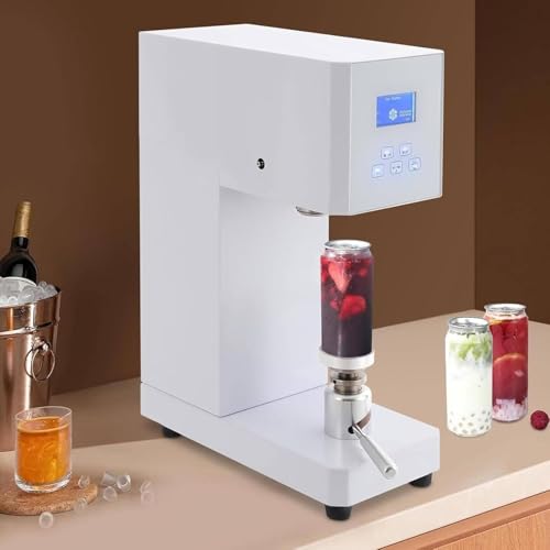 Automatic Soda Can Sealer Machine,Adjustable Tin Can Seamer for 55mm Aluminum Caps,Commercial Can Sealing Equipment,370W Electric Cup Sealer Machine,for Plastic Aluminum Cans(White,Automatic)