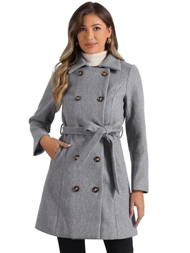 Caban d'hiver pour femme manteau gris mi-long chaud avec col revers M