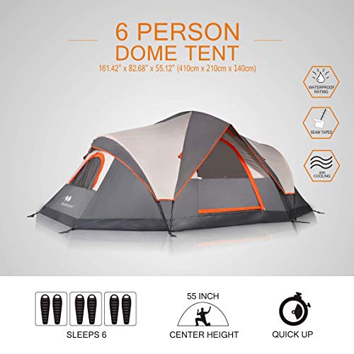 Mobihome Instant Pop Up Tents For Camping Setup In 60 Seconds, Quick Pop Up Tent With Waterproof Rainfly, Mesh Roofs,Door & Windows For Excellent Ventilation Dome Tent - 13.5' X 7',Grey #TOP4
