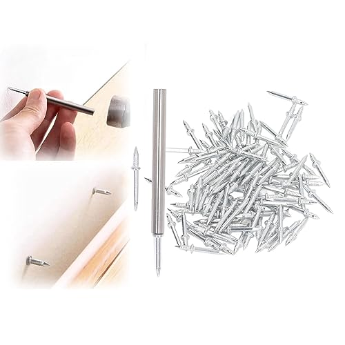 100 Pcs Double-Head Skirting Thread Seamless Nail Set - Carbon Steel Galvanized Non-Marking Double-Headed Nails with Nail Specific Sleeve Tool for Easy and Secure Installation