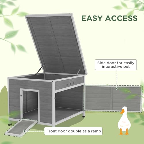 Image of PawHut Duck Coop, Wooden Chicken House Rabbit Hutch with Openable Roof, Removable Floor, Double Doors, Ramp, Duck House for 3-6 Chickens, Geese, 30 inch x 38 inch x 30 inch