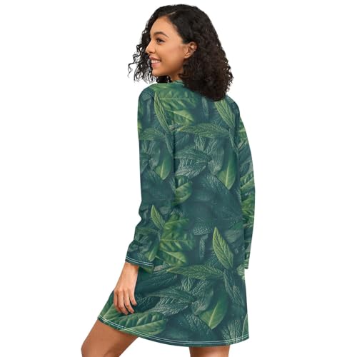 Women Long Sleeved Round Neck Sleepwear Nightgown Sleep Wear Dress (S-3XL)2