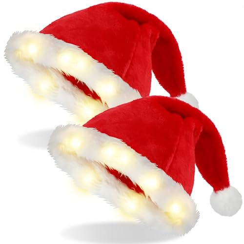 2 Stück LED Leuchtende Weihnachtsmütze, Nikolausmütze mit...