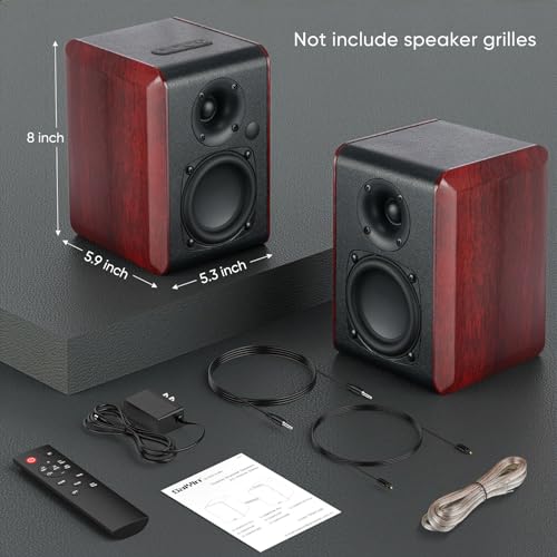 Image of Saiyin Powered Bluetooth Bookshelf Speakers with 3.75 inch Woofer, 30W*2 Record Player Speakers Compatible with TV-ARC /Optical /AUX Input | Stereo Speakers with Subwoofer Line Out for PC,TV, and Home Audio