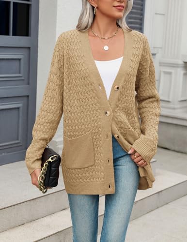 Image of Zeagoo Cardigan Sweaters for Women Long Sleeve Fall Clothes Button Down Top | Long Sleeve Chunky Cable Knit Fall Cardigans Sweaters,Button Down Open Front Outerwear,Womens Tops,Cardigan with Pockets