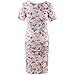 Floral Maternity Dress Short Sleeve Bodycon Ruched Side Knee Length Dress Beige Rose M
