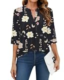 WNEEDU Tee Shirt Femme Manche 3/4 Col V Chemise Long Base Chemisier et Blouses...