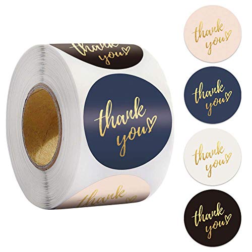 Thank You Stickers, 500 adesivi rotondi di ringraziamento da 2,5 cm con lamina d'oro, adesivi per confezioni regalo autoadesivi per fai da te, sacchetti di tenuta