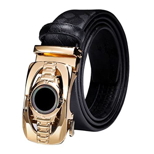 Buckles Mens Belts Black Leather Men Dress Jeans Belt Ratchet Sliding Automatic(120CM)