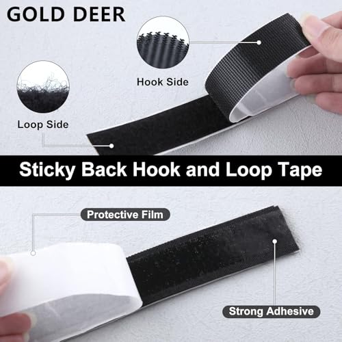 Image of 82FT x 1 Inch Hook and Loop Strips with Adhesive Rolls of Heavy Duty Self Adhesive Tape with Backing Sticky Back Tape for Home Office School and Crafting,Black