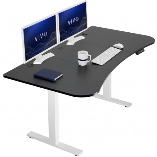 Image of VIVO Electric 63 x 32 in Standing Desk, Memory Height Adjustment, 1B Series, Holds 220 lbs, Black Top White Frame, DESK-KIT-1W1B