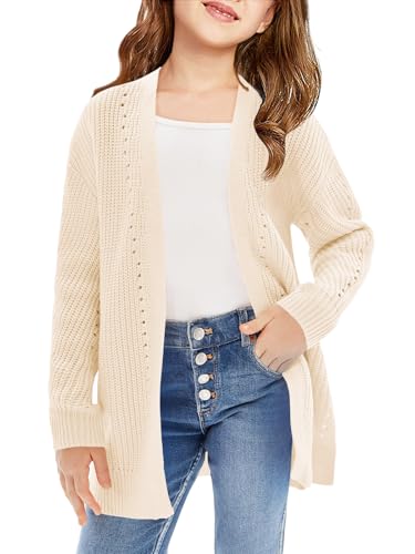Haloumoning Girls Open Front Cardigan Sweaters Kids Fall Fashion Side Slit Outerwear 5-14 Years