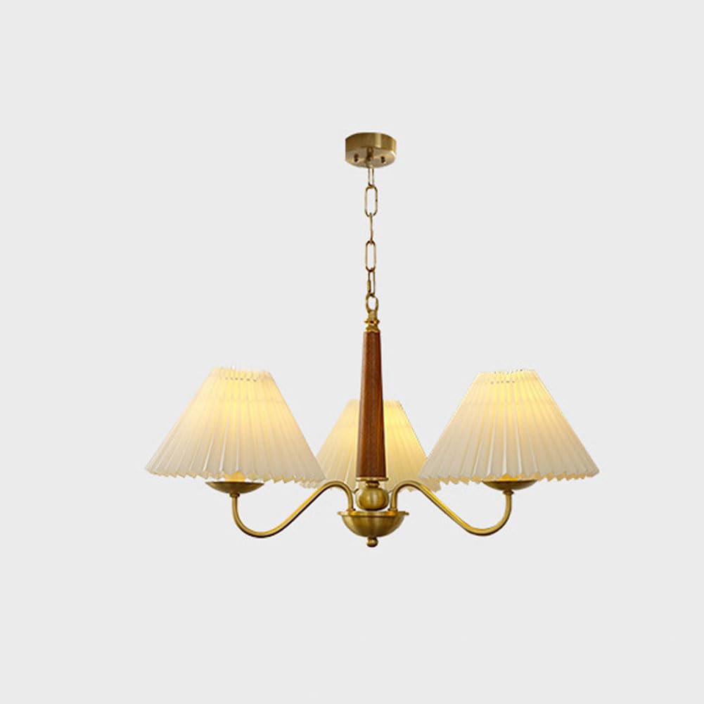 Lustre rétro nordique en cuivre 3 têtes et luminaire vintage en laiton pour salon