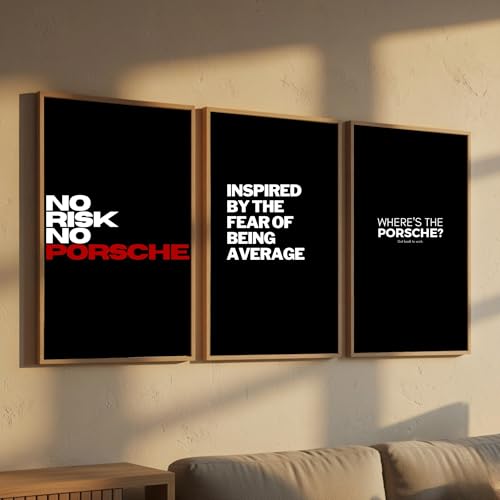 Image of DAKSHESTRY ARTWORKS Motivational Wall Art Set of 3 Frames | Luxury Car Quote Posters | Modern Black Framed Wall Decor for Living Room, Bedroom & Office | HD Printed Inspirational Artwork, 10 x 13 Inches
