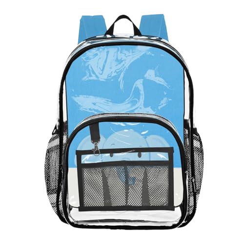 Cute Cartoon Blue Elephant Kids Clear Backpacks For School Clear Bookbag For Boys Transparent Seethrough PVC Bag